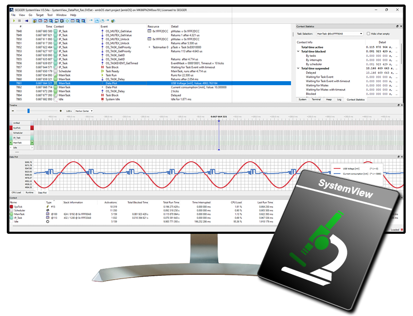 Screenshot of SEGGER SystemView showing different graphs