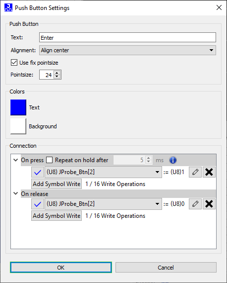 Push Button Settings dialog